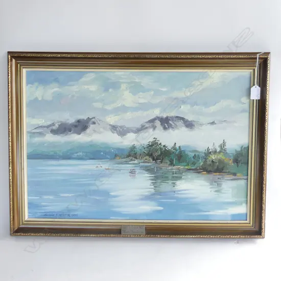 MAURICE FORESTER FRSA OIL ON BOARD LAKE TE ANAU  SIGNED AND DATED 1980 390 X 590 MM,