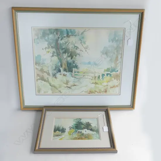 2 FRAMED WATER COLOURS RURAL SCENES SIGNATURES ILLEGIBLE LARGEST 380 X 500 MM