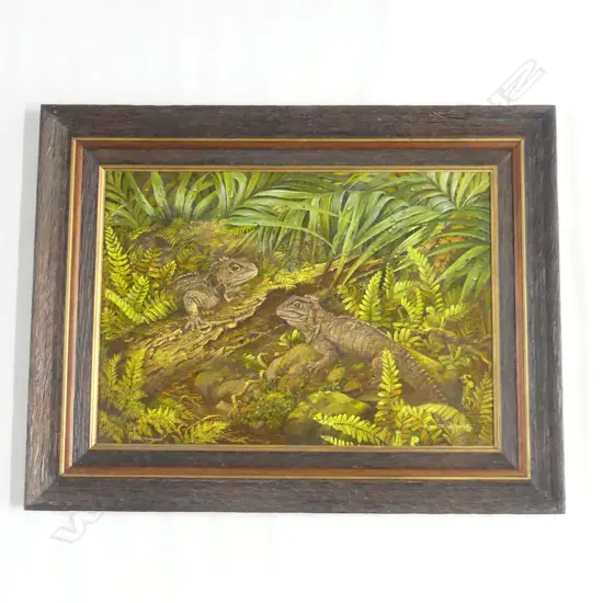 D A WALPOLE, 'TUATARAS', OIL ON BOARD, SIGNED '88, 570 x 420mm