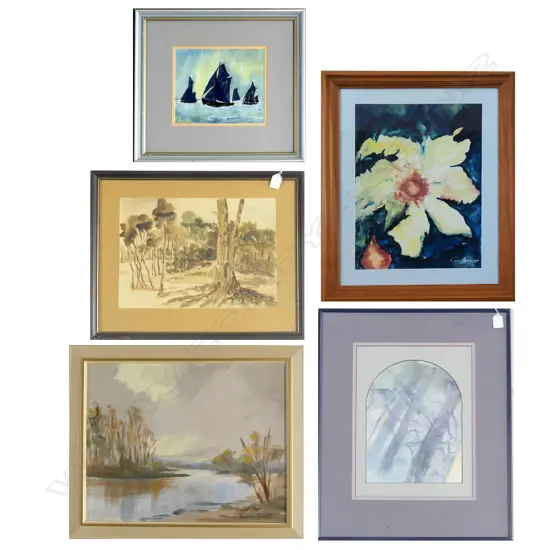FIVE GOOD ORIG NZ/AUS ARTWORKS INCL BERNICE SMART, SIZES RANGE: 90 x 125mm – 580x 480mm