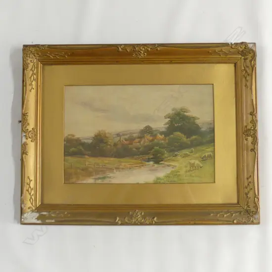 UNKNOWN (UK), Landscape with Country Cottage & Sheep, W/C, 230mm x 350mm