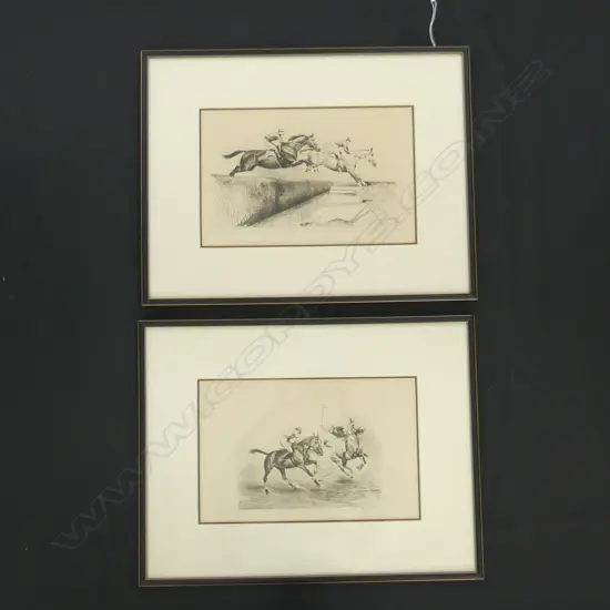 PR E.RIVET HORSE ETCHINGS (1 HURDLES & ONE POLO) SIGNED 310 X 200MM
