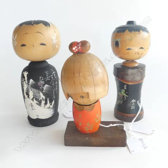 3 MIDEENTURY KOKESHI JAPANESE DOLLS TALLEST155MM
