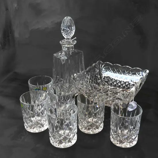 CRYSTAL BOWL + WHISKEY DECANTER & TUMBLERS