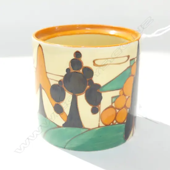 CLARICE CLIFF TREES & HOUSES DRUM JAM POT NO LID H80MM