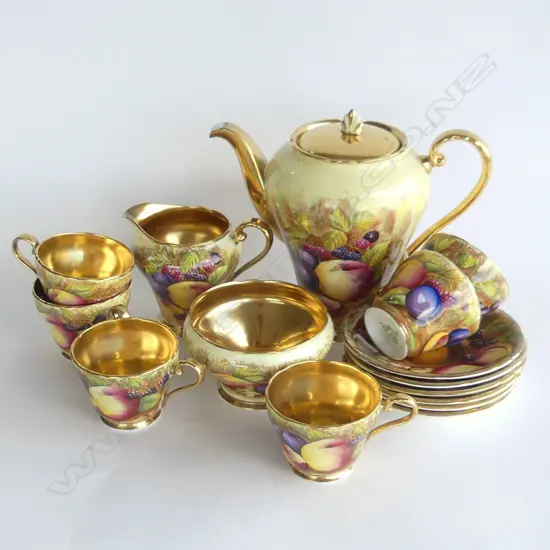AYNSLEY COFFEE POT/CREAM AND SUGAR AND 6 CUPS AND SAUCERS