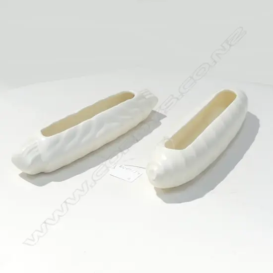 2 CROWN LYNN WHITE TROUGH VASES #137 & #141 L.240mm