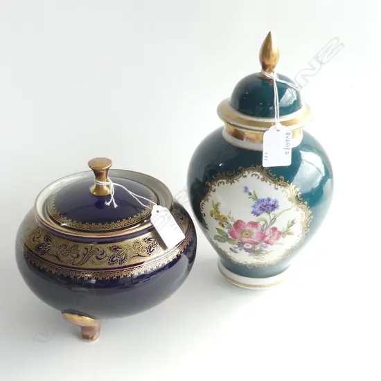 ARZBERG LIDDED VASE H250MM & ROYAL PORCLAIN COBOLT LIDDED JAR H150MM
