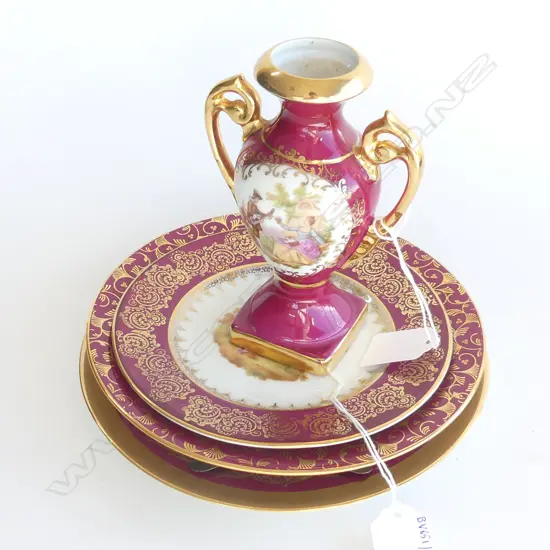 3 LIMOGE ROUGE PLATES LARGEST W190MM & LIMOGE ROUGE VASE H140MM