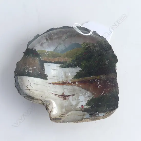 BACKHOUSE-STYLE PAINTED SHELL: 'WAIKARO TAUPO' some wear W.110mm