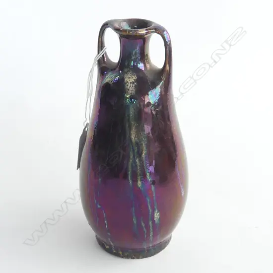 A Dutch St. Lukas Brecht two handled vase with a rich dark lustre glaze to the ovoid body