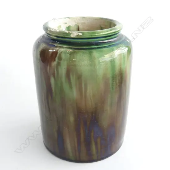 NZ COLONIAL MILTON POTTERY MAJOLICA SMALL JAR H.140mm  glaze chipping to rim