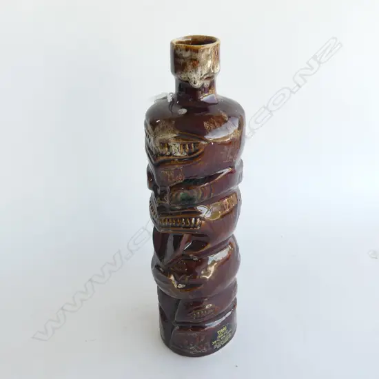 TITOKI LIQUOR DECANTER. BROWN TRICKLE GLAZE ORIGINAL STICKER AND '6332' UNDERGLAZE TO BASE.H.305MM