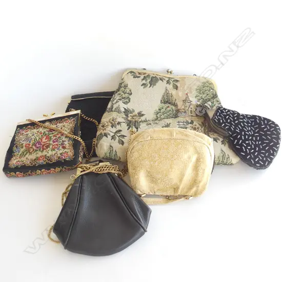 6 ASST OLD BAGS, TAPESTRY & BEADED ETC..