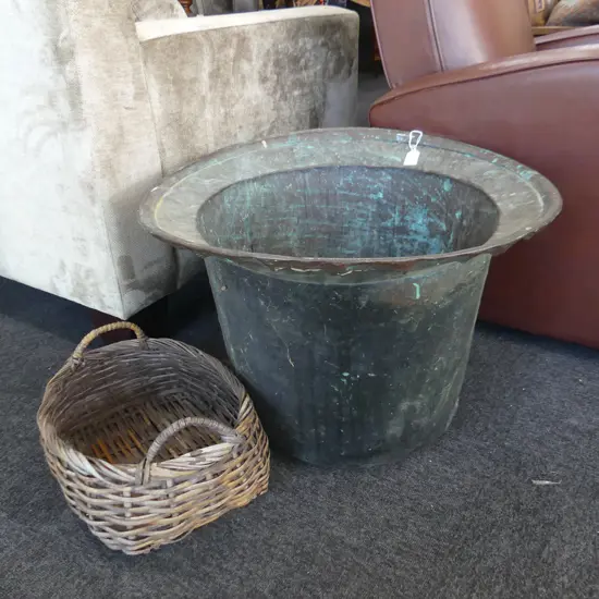 OLD COPPER LAUNDRY 620mm dia + CANE BASKET