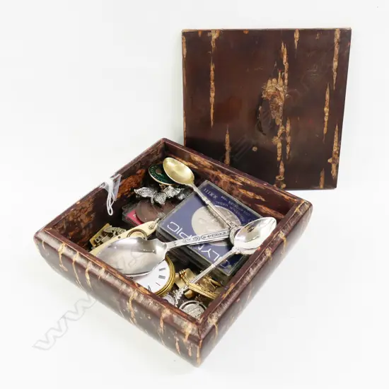 JAPANESE WOODEN TRINKET BOX + CONTENTS