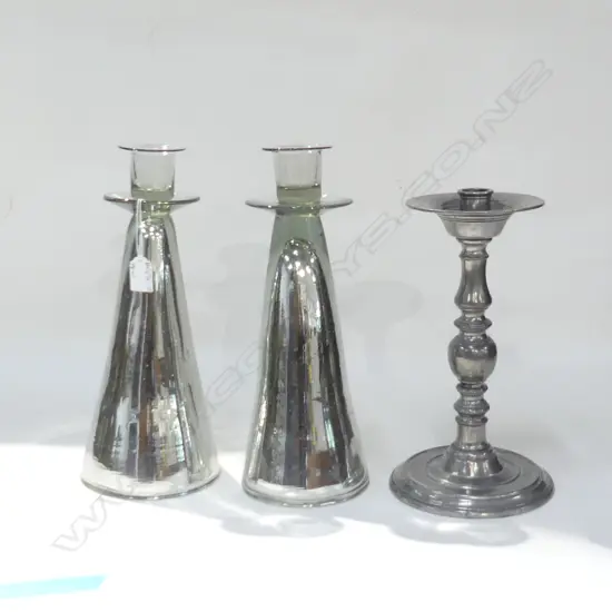 PR LG SILVER GLASS CANDLE HOLDERS H. 360MM & TALL METAL CANDLE HOLDER H. 310MM