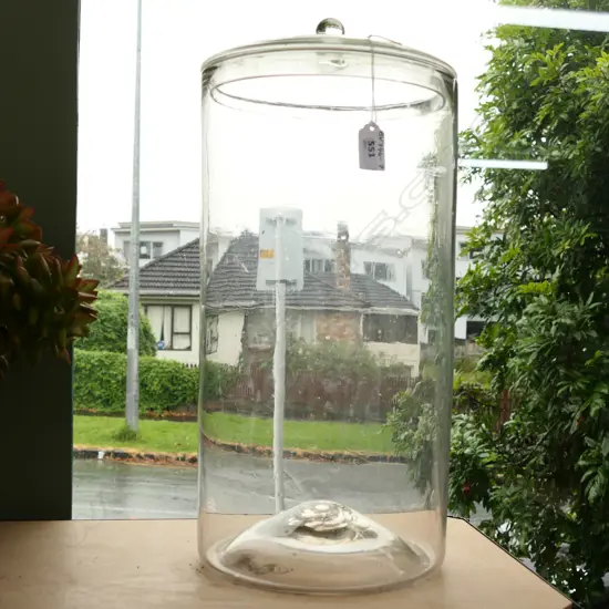 VERY LARGE GLASS LIDDED JAR H. 500 DIA 220MM
