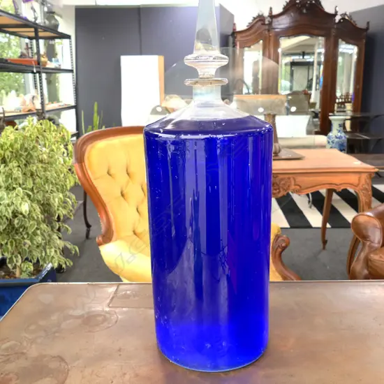LARGE GLASS CHEMIST BOTTLE BLUE WATER H590MM