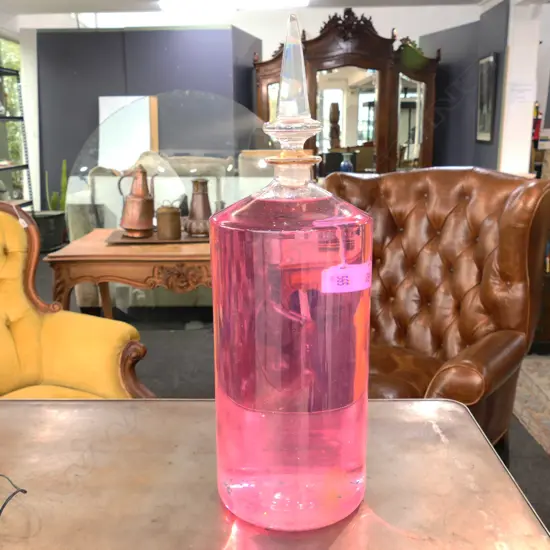 LARGE GLASS CHEMIST BOTTLE MAUVE WATER H590MM