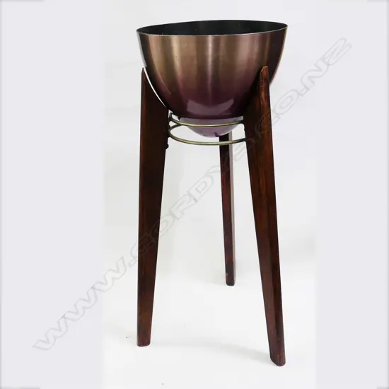 70s RETRO WOOD AND METAL PLANTER (some wear)