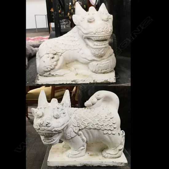 PR WHITE PAINTED CONCRETE FU DOGS; MALE & FEMALE W.600mm