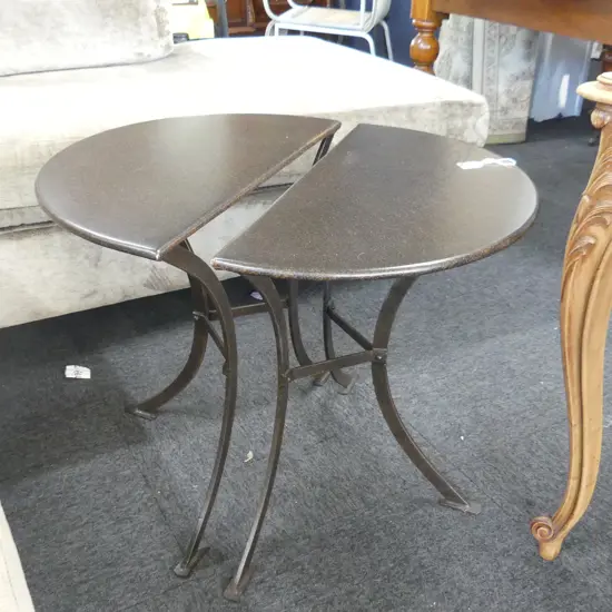 PR ENAMELLED METAL DEMI LUNE SIDE TABLES ex. Cavit & Co. 610x335x550mm...