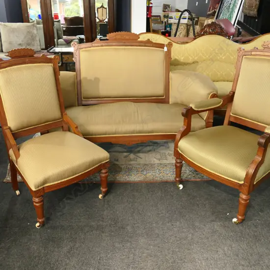EDWARDIAN 3 PCE SUITE; SOFA & 2 CHAIRS