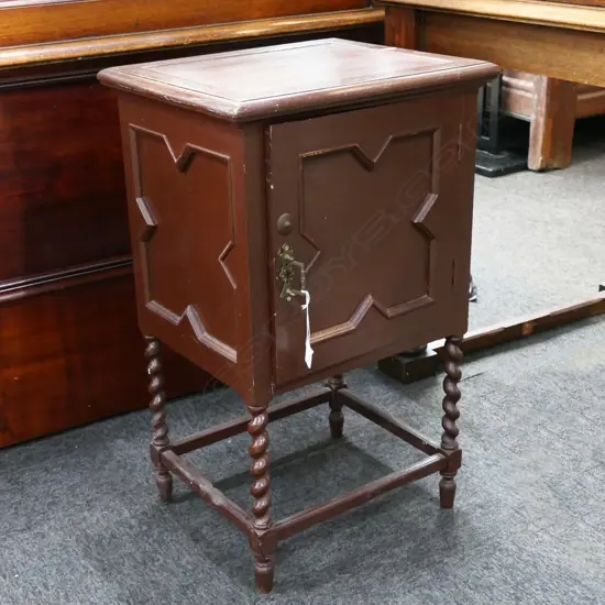 BROWN PAINTED 20s JACOBEAN BEDSIDE CABINET 460x400x760mm 