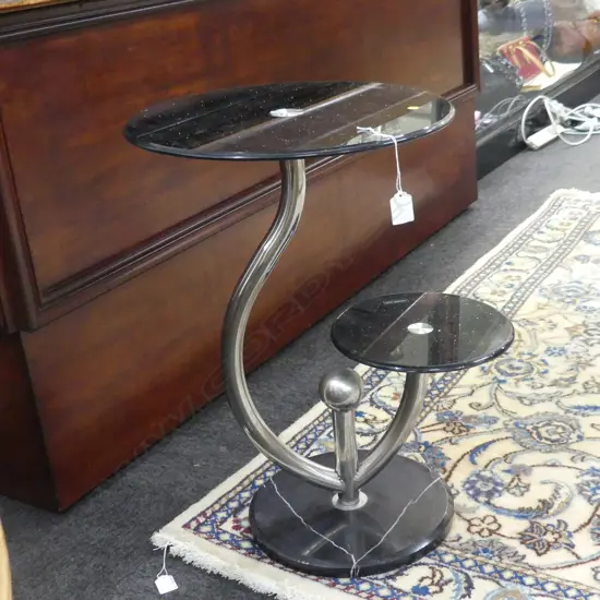 DECO STYLE CHROME & BLACK GLASS TABLE H.590mm