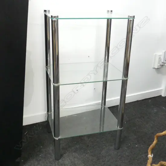 MODERN 3 TIER GLASS & CHROME SHELF H.770mm