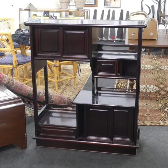 QUALITY JAPANESE ROSEWOOD DISPLAY CABINET multi doors & shelves