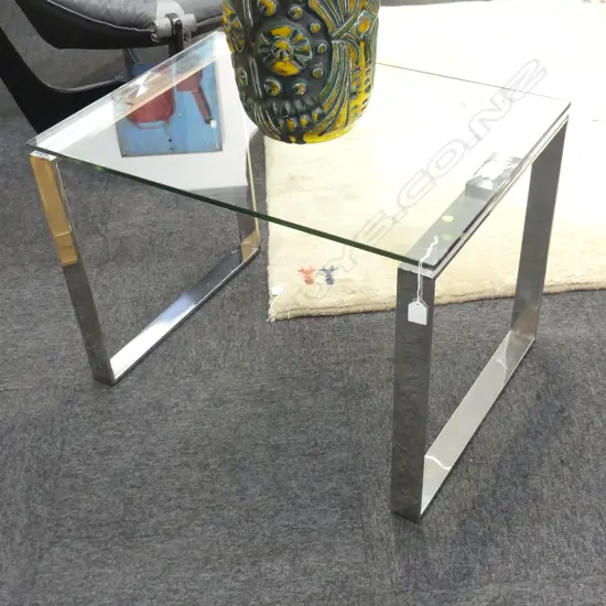 MODERN CHROME & GLASS SIDE TABLE 700x500x500mm