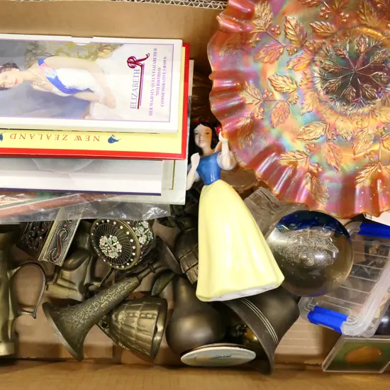 BOX LOT ASST. SMALL BRASS BELLS ETC