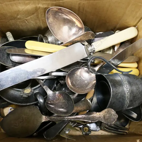BOX LOT ASST. EP CUTLERY ETC