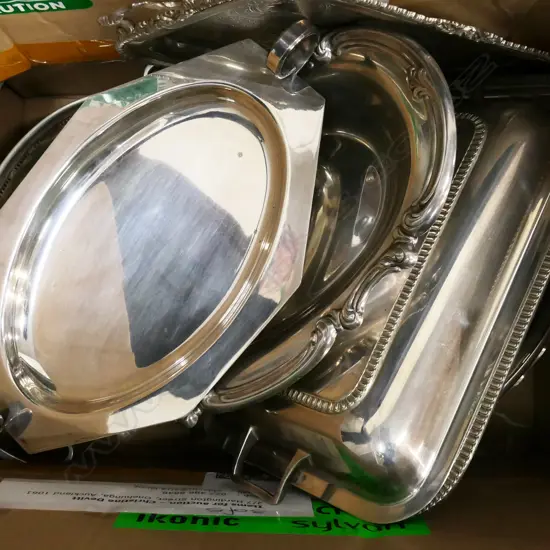 BOX LOT EP TRAYS VEG DISHES ETC