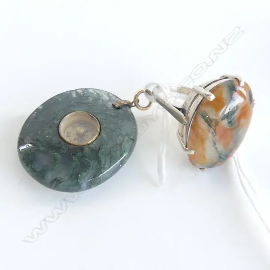 MOSS AGATE 925 RING SIZE O & COMPASS PENDANT