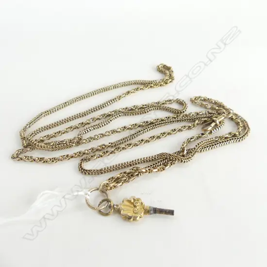 9ct GOLD ANTIQUE FANCY & SNAKE LINK MUFF CHAIN L.1180mm. 29gms
