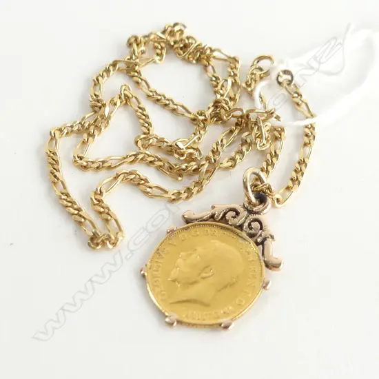 1912 HALF SOVEREIGN ON 9.8 GRAM 9CT CHAIN 55CM LONG