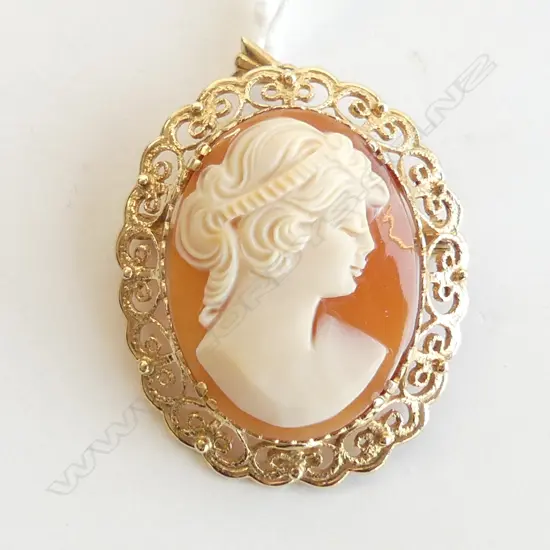 9CT CAMEO PENDANT BROOCH H.40mm