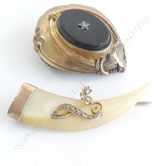 2 VICTORIAN BROOCHES; 1 ROLLED GOLD & 1 9CT & MOP 115.5GMS