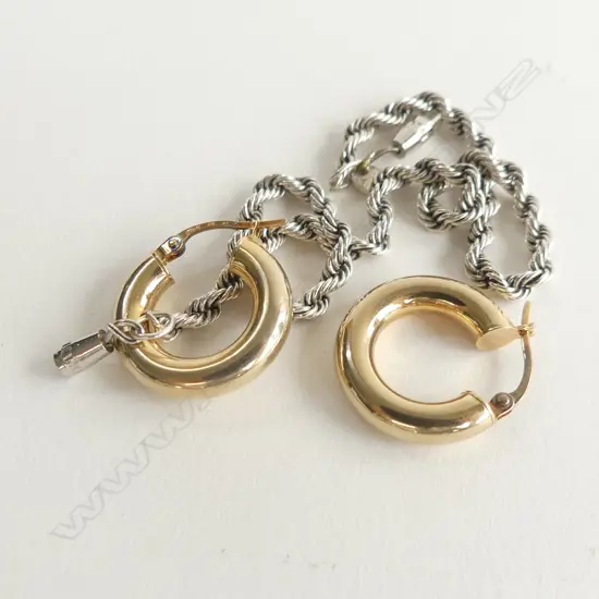 PR 9CT HOOP EARRINGS 1.50gms + SILVER ROPE TWIST BRACELET