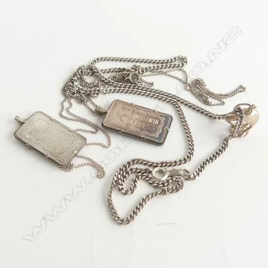  3 STG SILVER PENDANTS & CHAINS; 2 INGOTS & KIWI PENDANTS