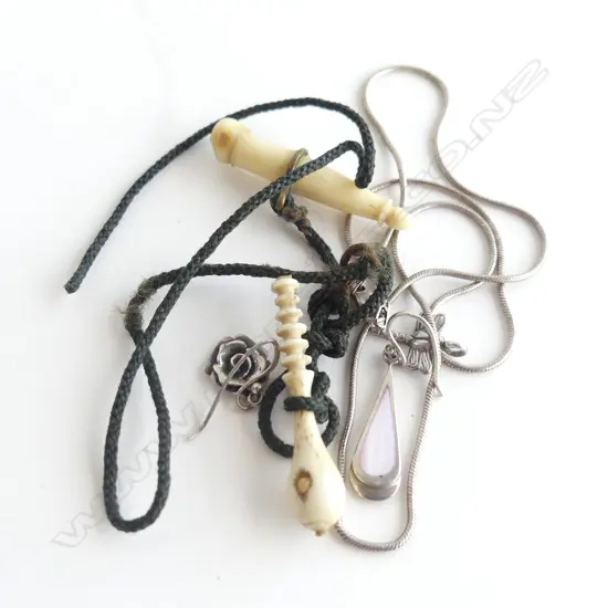 SMALL BONE WHISTLE + CRYSTAL PALACE STANHOPE + SILVER JEWELLERY