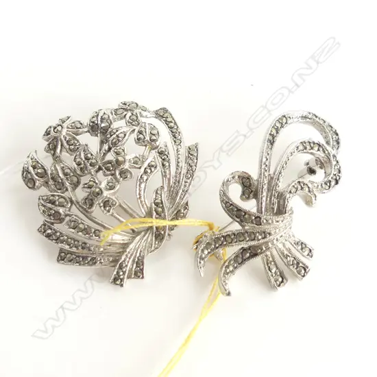 TWO SILVER TONE MARCASITE BROOCHES 