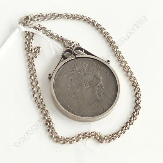 SILVER 1821 CROWN AS PENDANT ON STG CHAIN 38.8 GRAMS