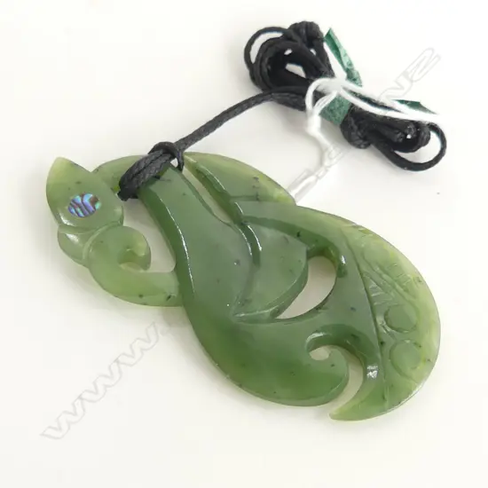 POUNAMU (GREENSTONE) LG MANAIA PENDANT (L70MM) ON BLACK WAXED ADJUSTABLE CORD