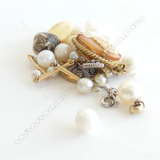 GOLD FILLING, 925 NECKLACE, PEARLS, CAMEO, SCRAP GOLD