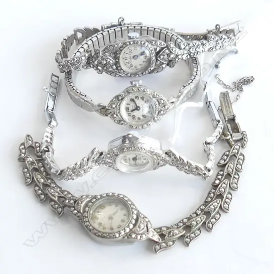 4 VINTAGE MARCASITE DRESS WATCHES, ONE REPORTEDLY WORKING