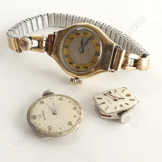 HALIS 9CT CASED LADIES WATCH + ROLEX & OMEGA MOVEMENTS